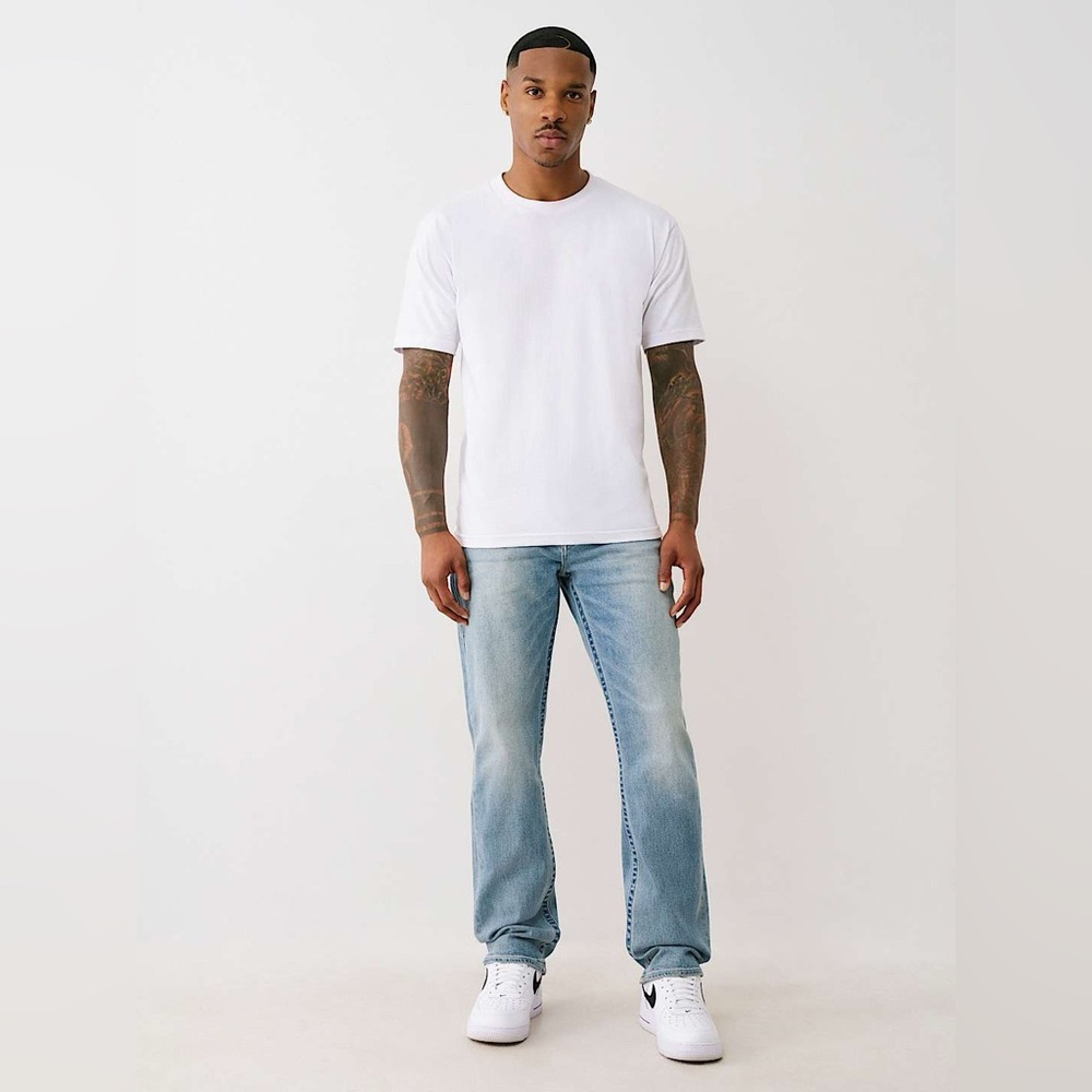 Men's Authentic True Religion straight fit old multi run stitch jeans $249